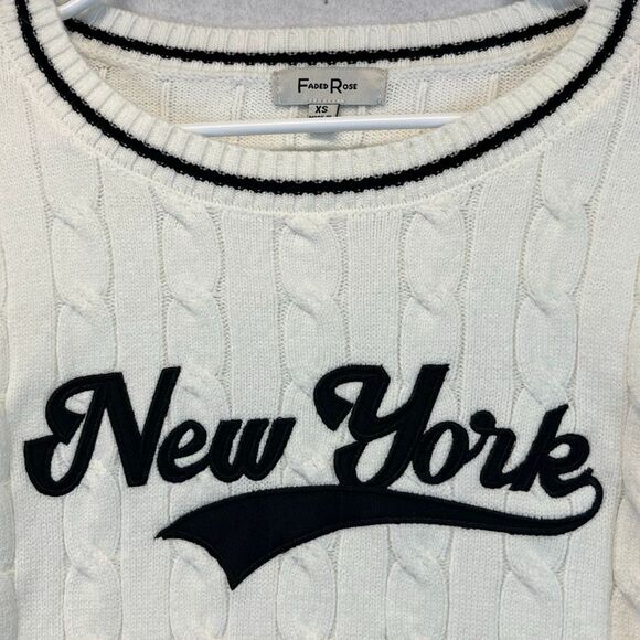 NWT FADED ROSE Sweater Women's XS Cream “New York” Cable Knit Cropped Pullover - Picture 3 of 14